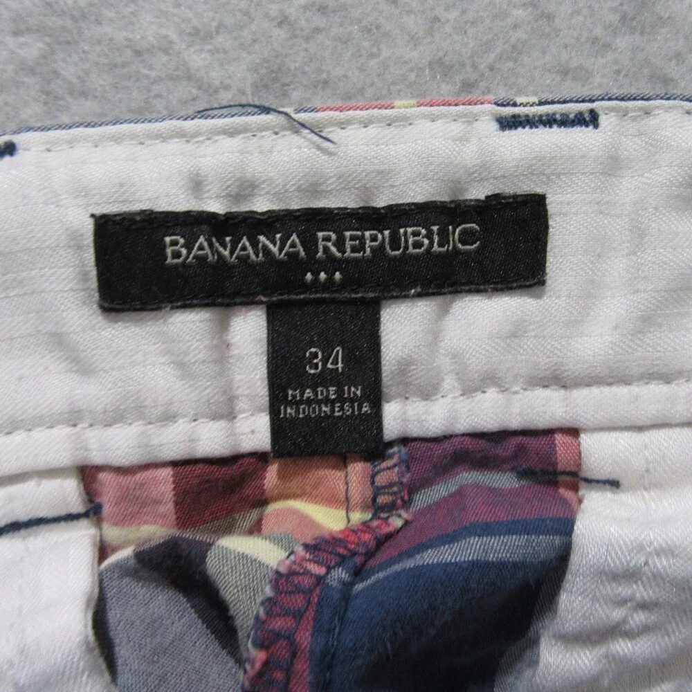 Banana Republic Mens Shorts 34 x 10 Multicolored Plaid Madras 100% Cotton Pocket